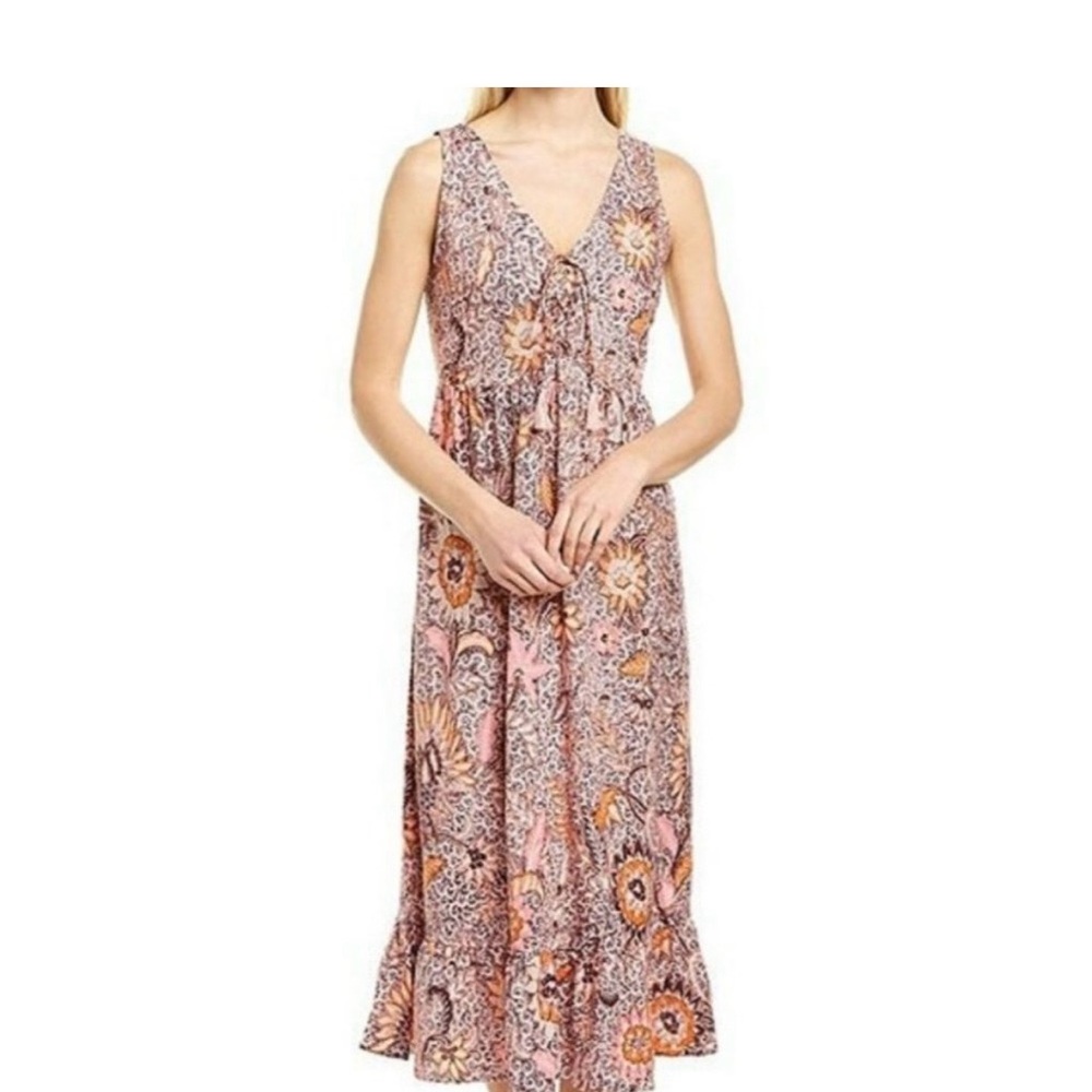 Madewell Pink Floral V-Neck Maxi Dress with Tie Waist